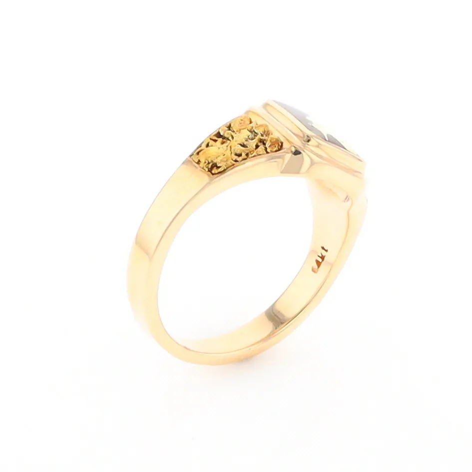 Gold Quartz Ring Square Inlaid Design Double Natural Nugget Sides