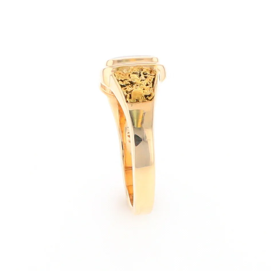 Gold Quartz Ring Square Inlaid Design Double Natural Nugget Sides