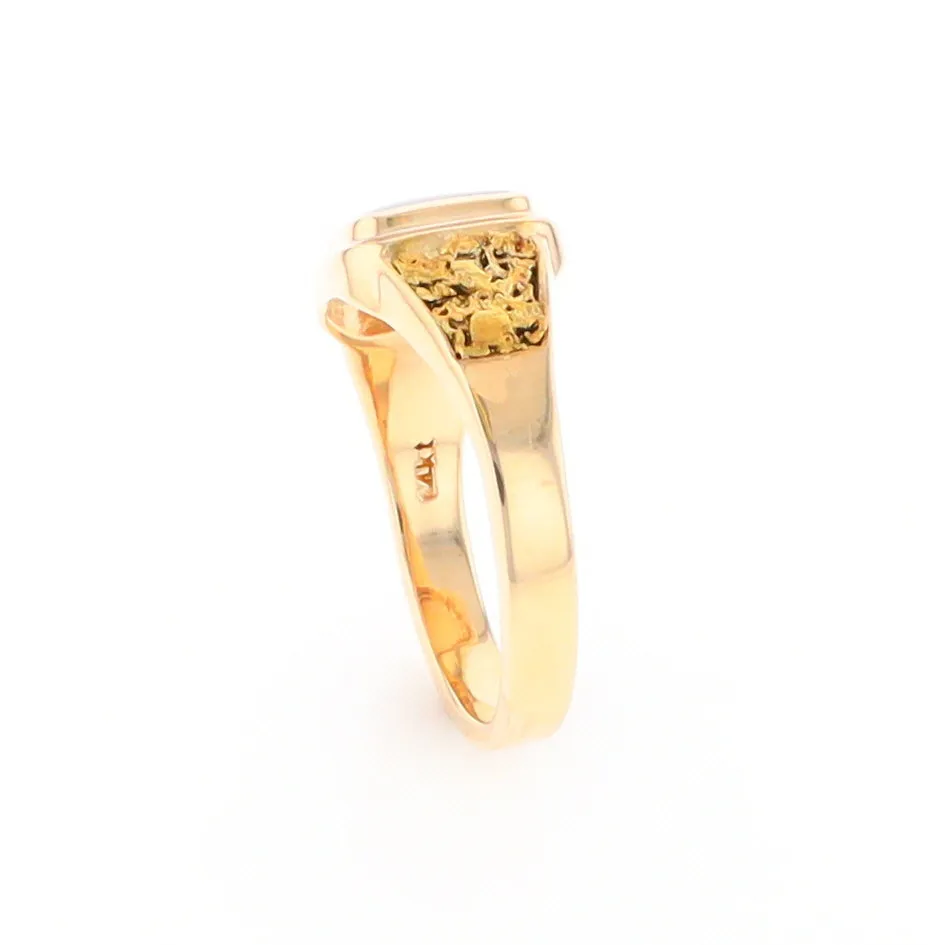 Gold Quartz Ring Square Inlaid Design Double Natural Nugget Sides