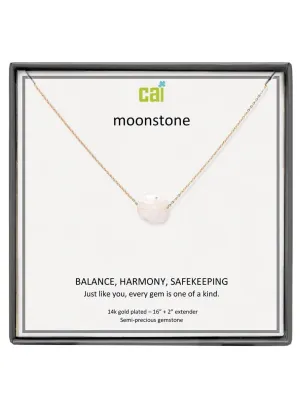 Gold Rainbow Moonstone Square Gemstone Necklace