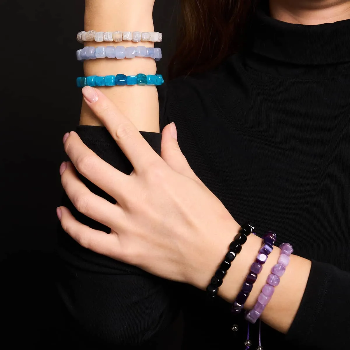 Grey Agate | Silver | Gemstone Pebble Macrame Bracelet