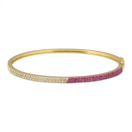 Half Pave Half Gemstone Double Row Bangle