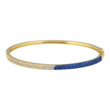 Half Pave Half Gemstone Double Row Bangle