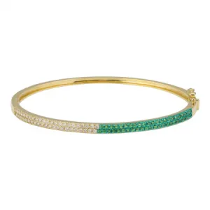 Half Pave Half Gemstone Double Row Bangle