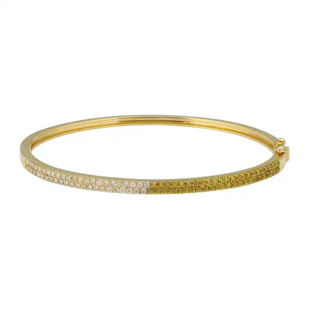 Half Pave Half Gemstone Double Row Bangle