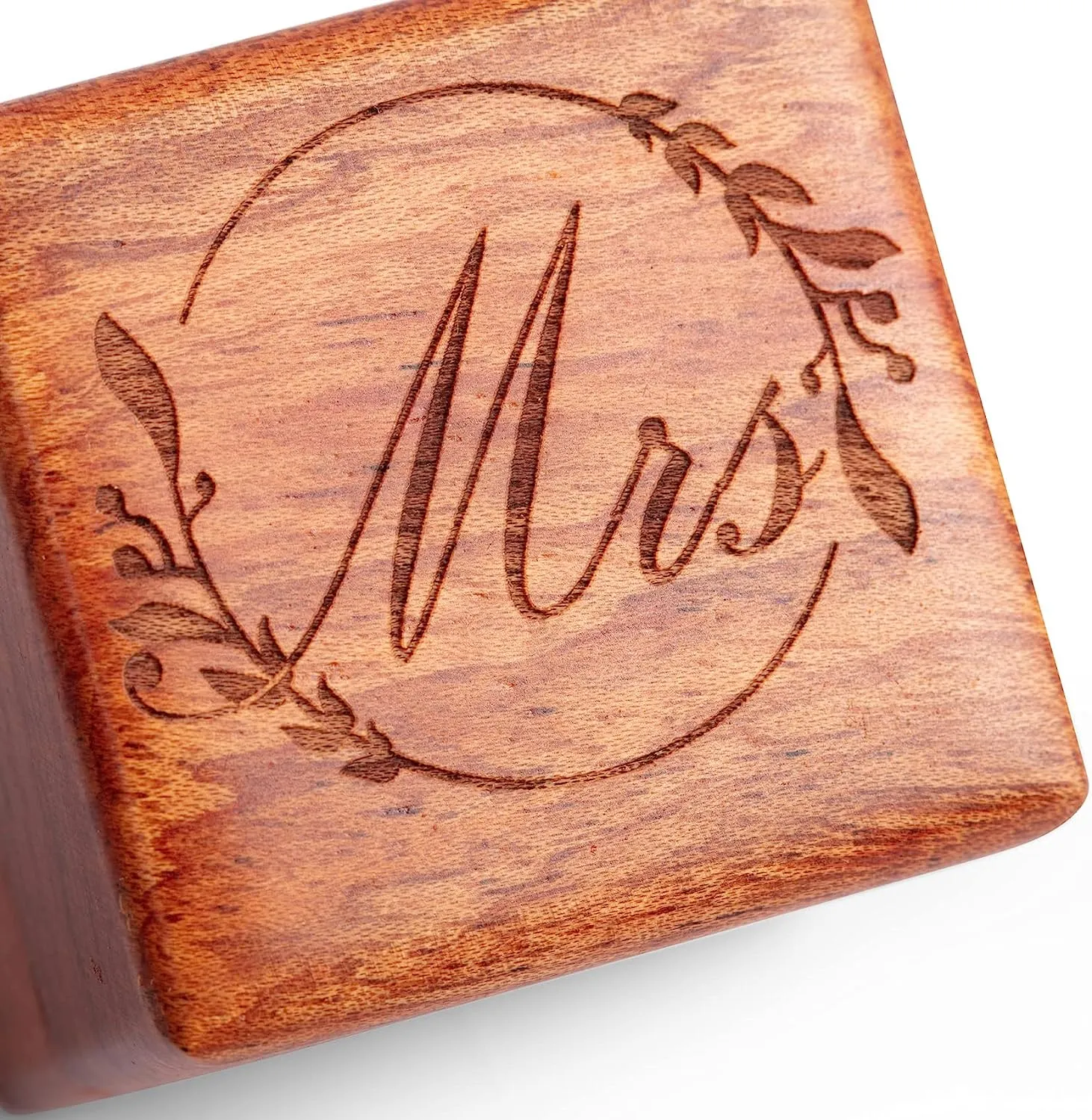 Handmade Wood Ring Box for Wedding Day,  Small Engraved Flowers Ring Storage Box Engagement Gift, 2 Pieces