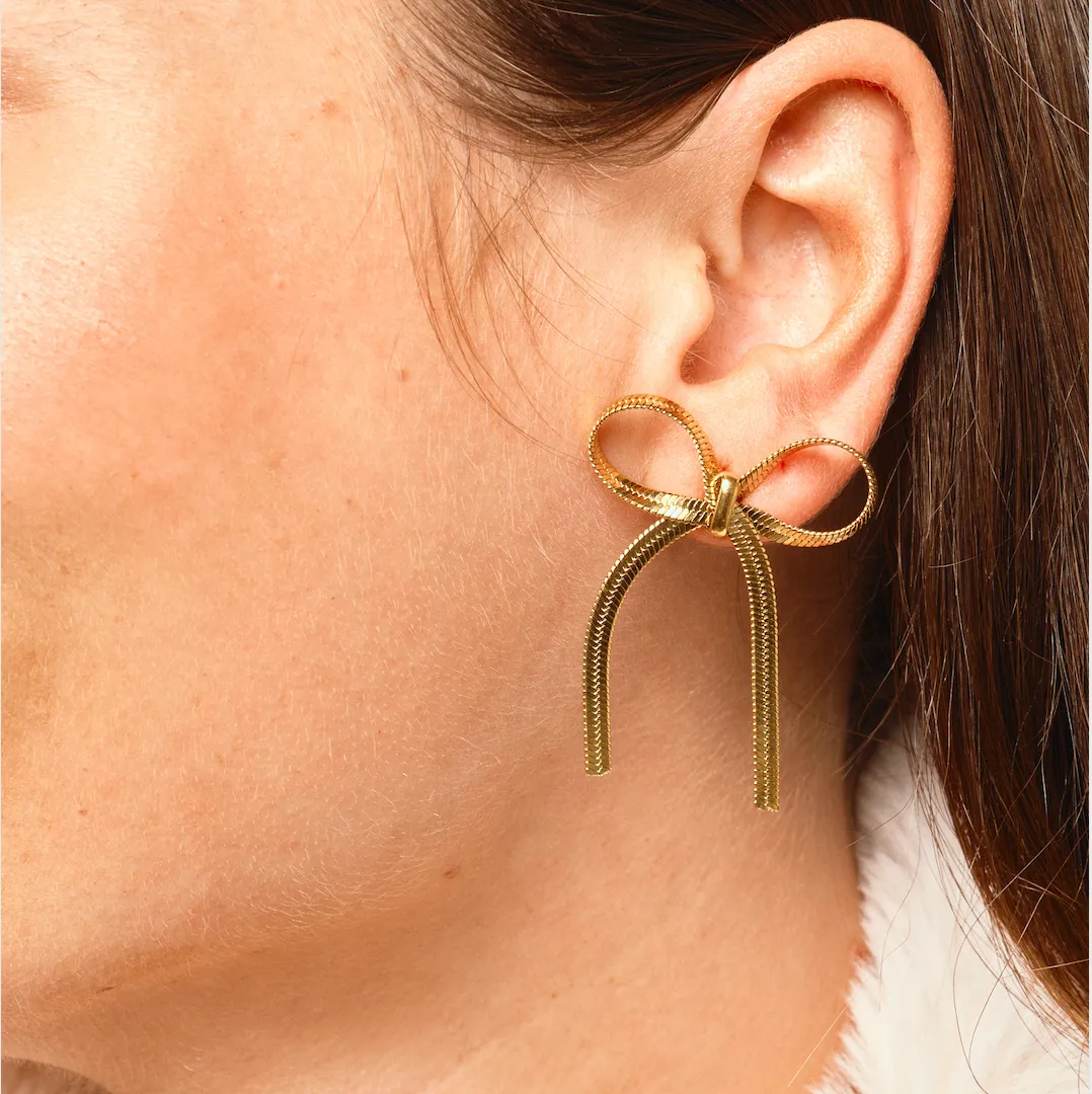 Herringbone Bow Earrings- Gold