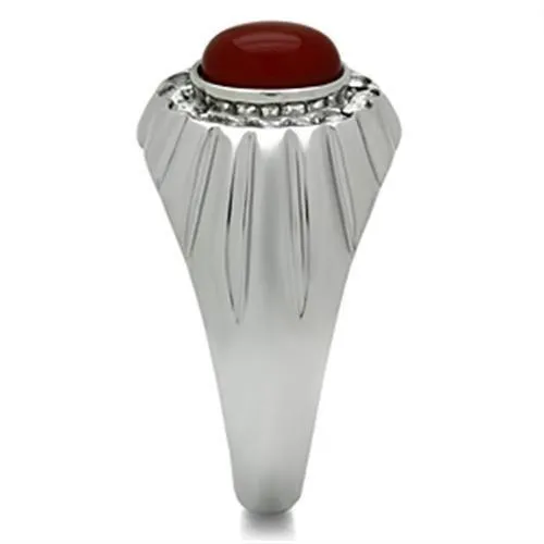 High polished (no plating) Stainless Steel Ring with Semi-Precious Onyx in Siam for Women Style TK372