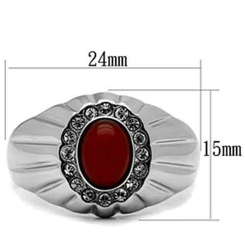 High polished (no plating) Stainless Steel Ring with Semi-Precious Onyx in Siam for Women Style TK372