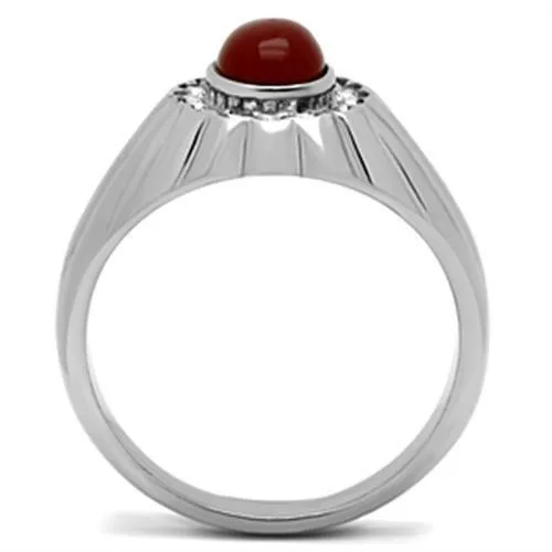 High polished (no plating) Stainless Steel Ring with Semi-Precious Onyx in Siam for Women Style TK372