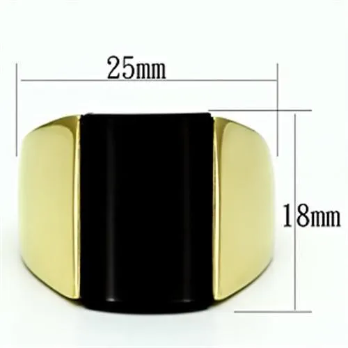 IP Gold(Ion Plating) Stainless Steel Ring with Semi-Precious Onyx in Jet for Women Style TK726