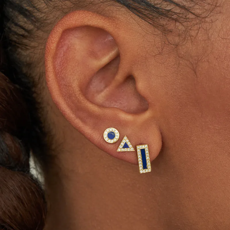 Lapis Inlay Circle Studs with Diamonds