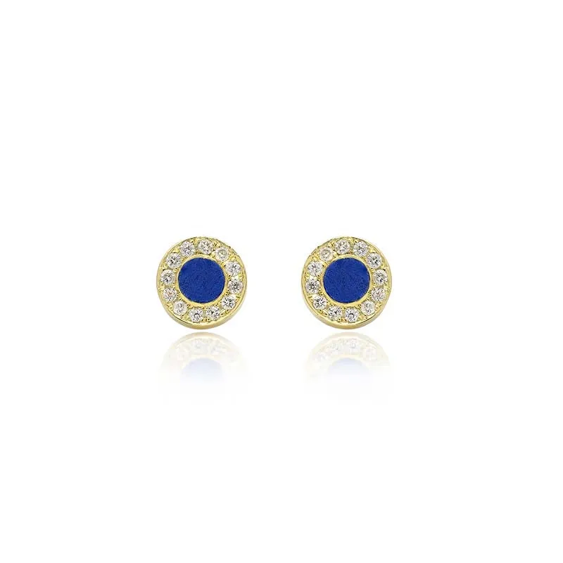 Lapis Inlay Circle Studs with Diamonds