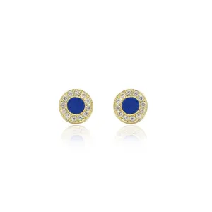 Lapis Inlay Circle Studs with Diamonds