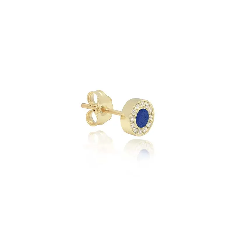 Lapis Inlay Circle Studs with Diamonds