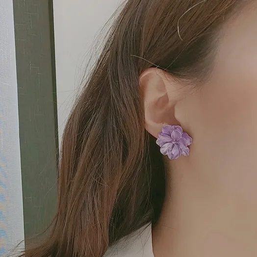 Large Purple Flower Invisible Clip On Stud Earrings