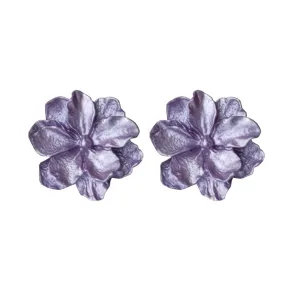 Large Purple Flower Invisible Clip On Stud Earrings