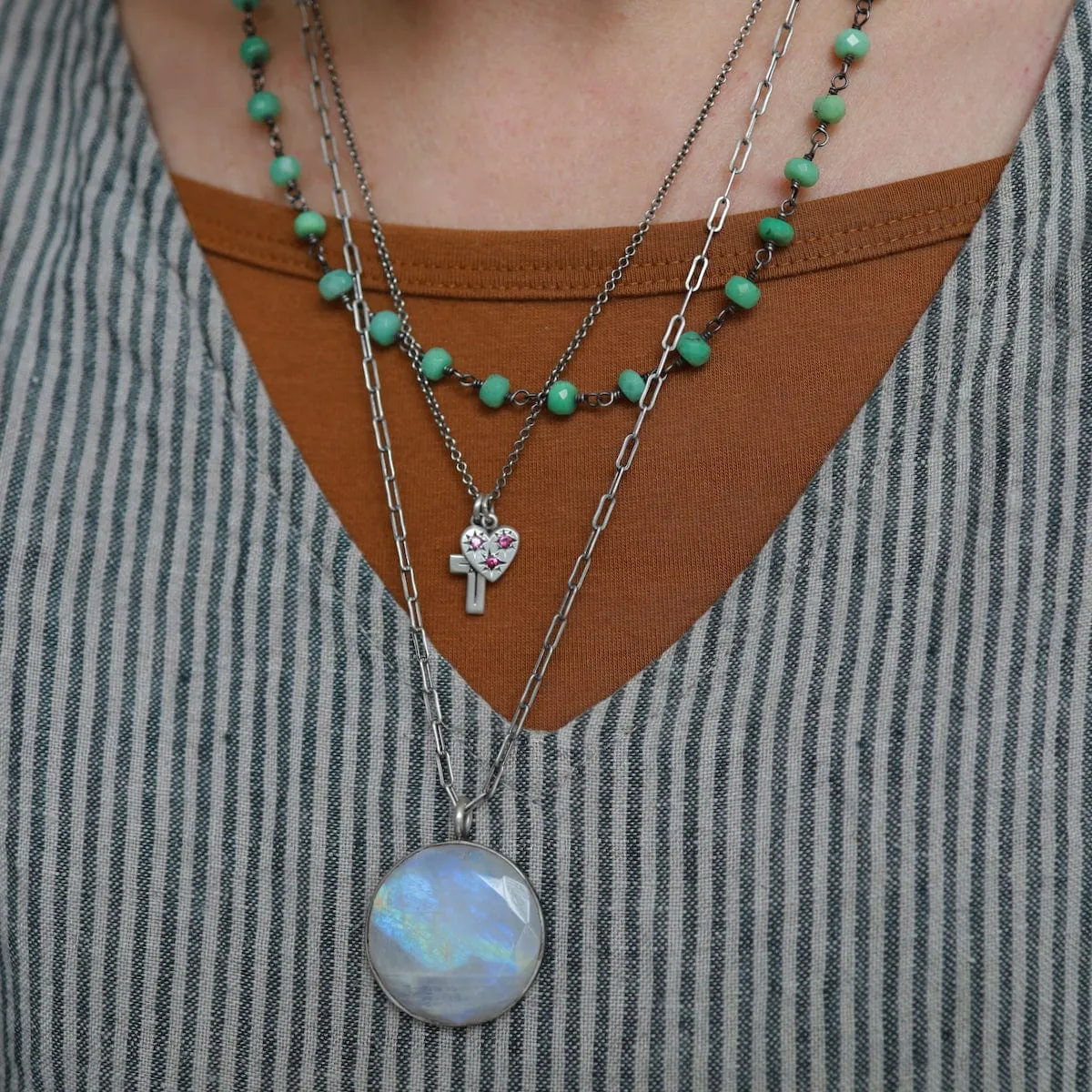 Large Rainbow Moonstone Pendant Necklace