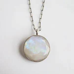 Large Rainbow Moonstone Pendant Necklace