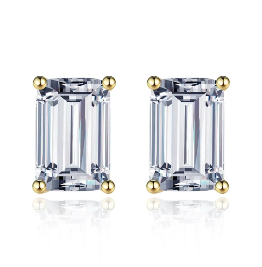 LAURA Emerald Cut Gold and Simulated Diamond Earrings