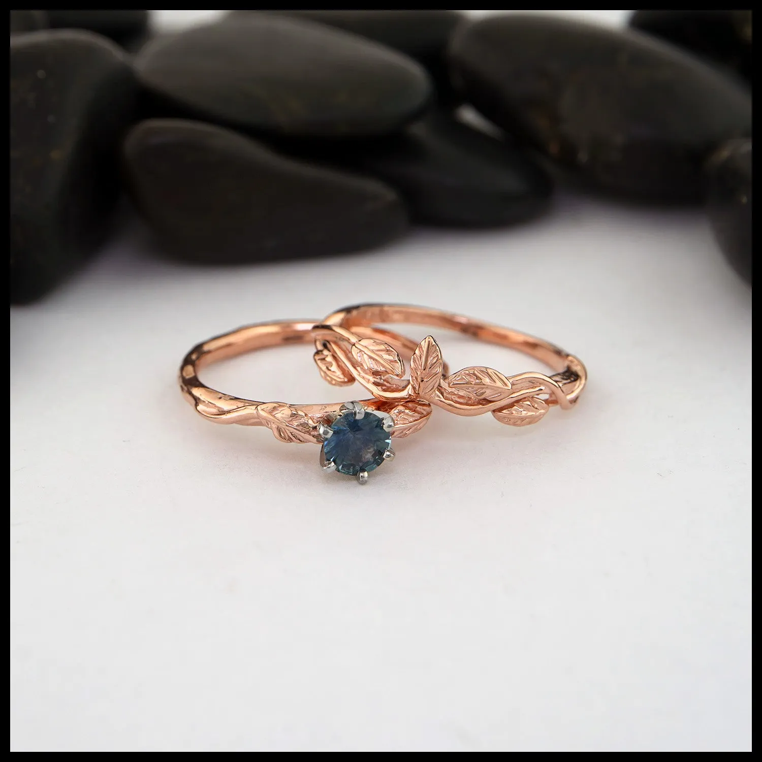 Leaf and Vine Wedding Set in 14K Rose Gold