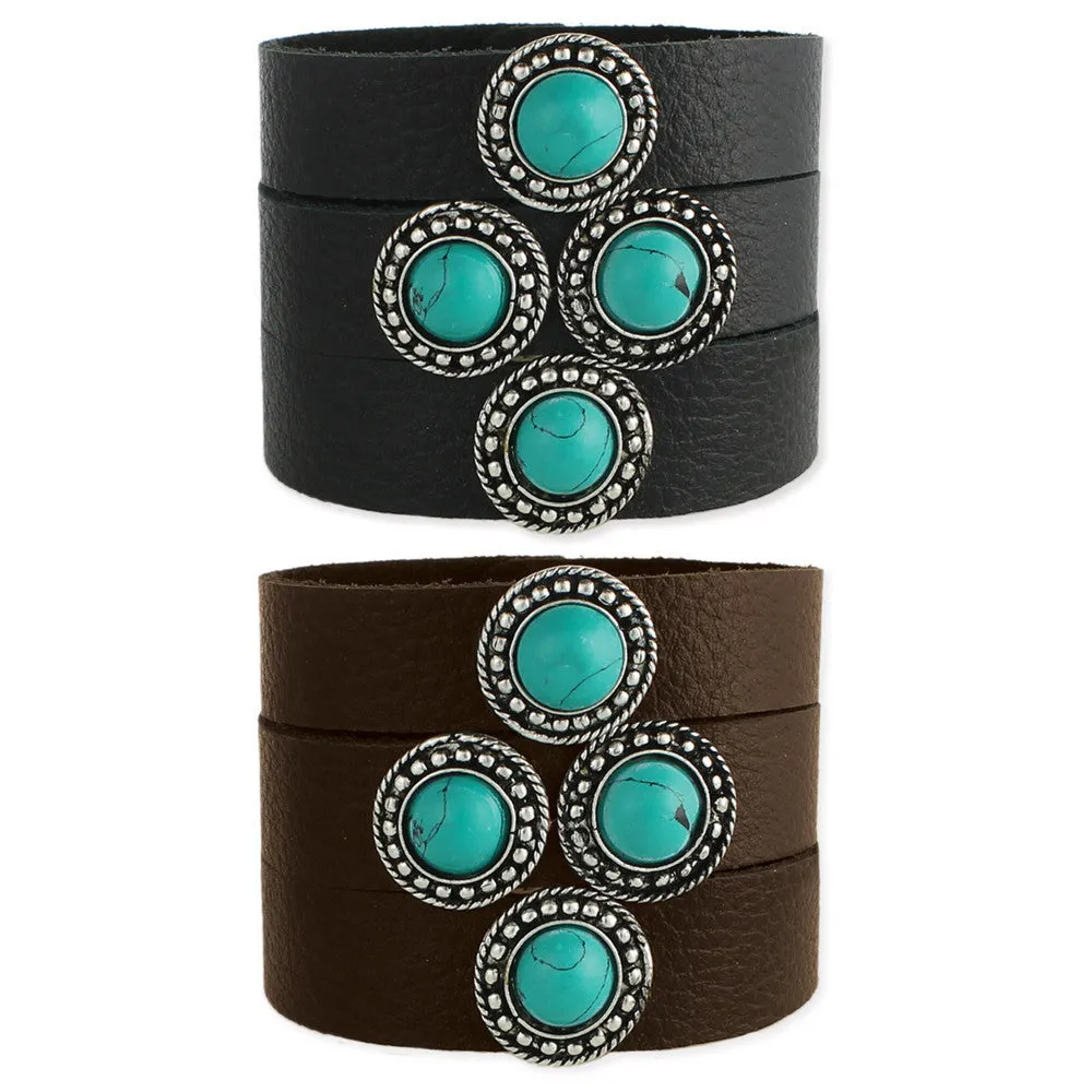 Leather and Turquoise Cuff