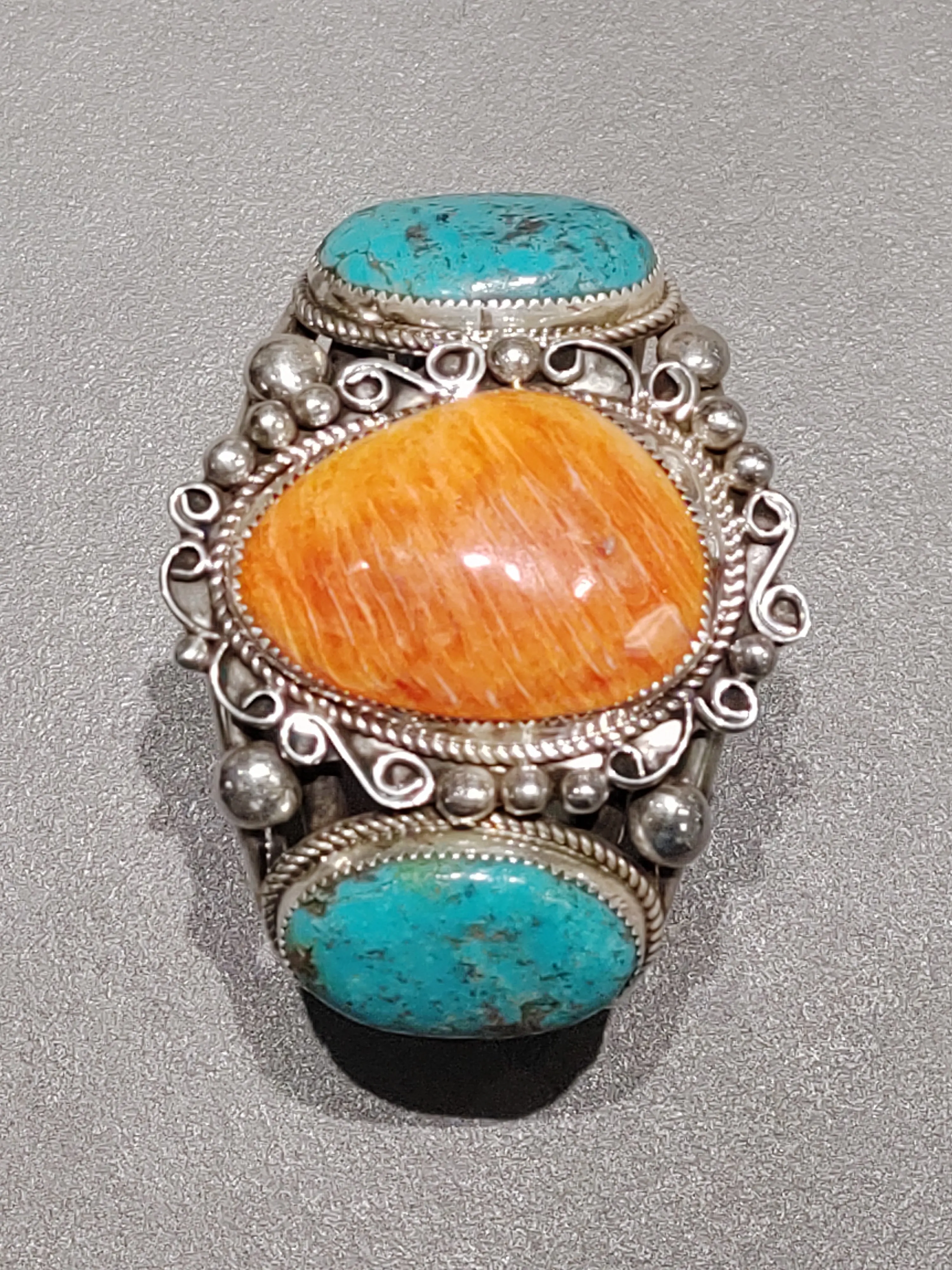 Leslie Nez Navajo Turquoise Spiny Oyster Sterling Silver Bracelet - Handmade Native American