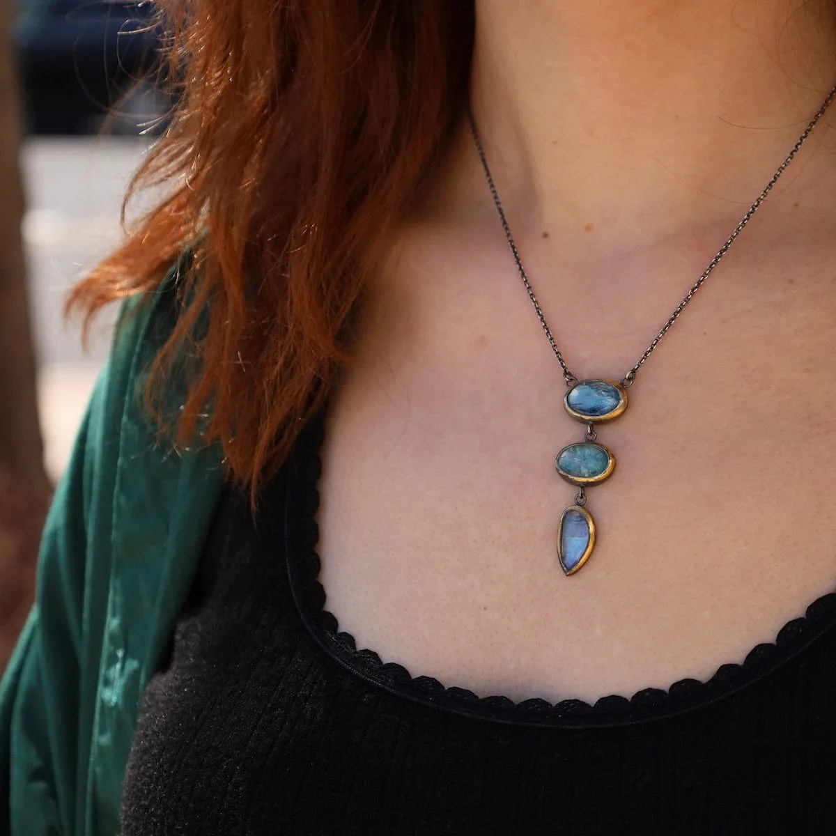 Light Blues Crescent Rim Drop Necklace