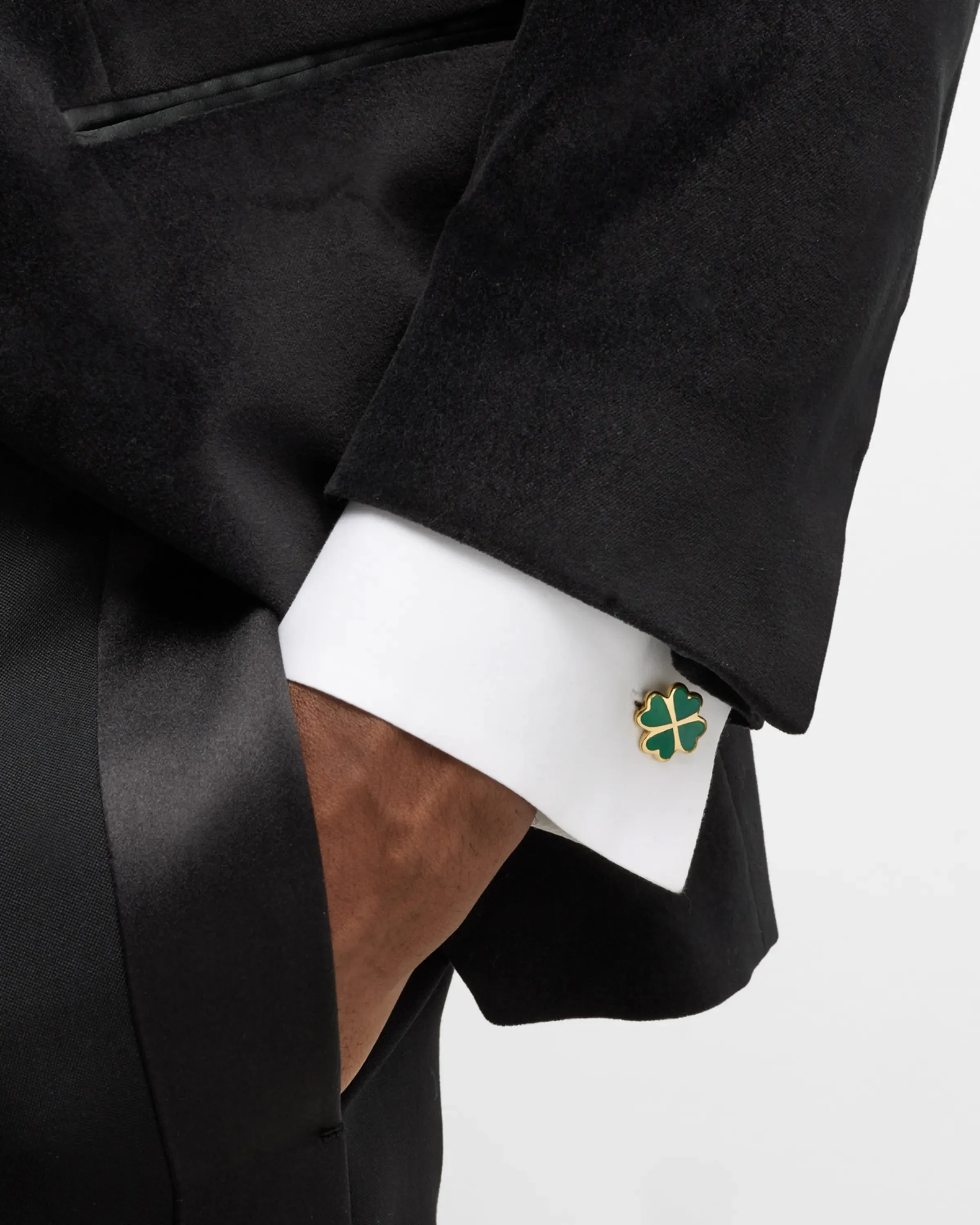 Lucky Green Onyx Four Leaf Clover Gold Vermeil Cufflinks