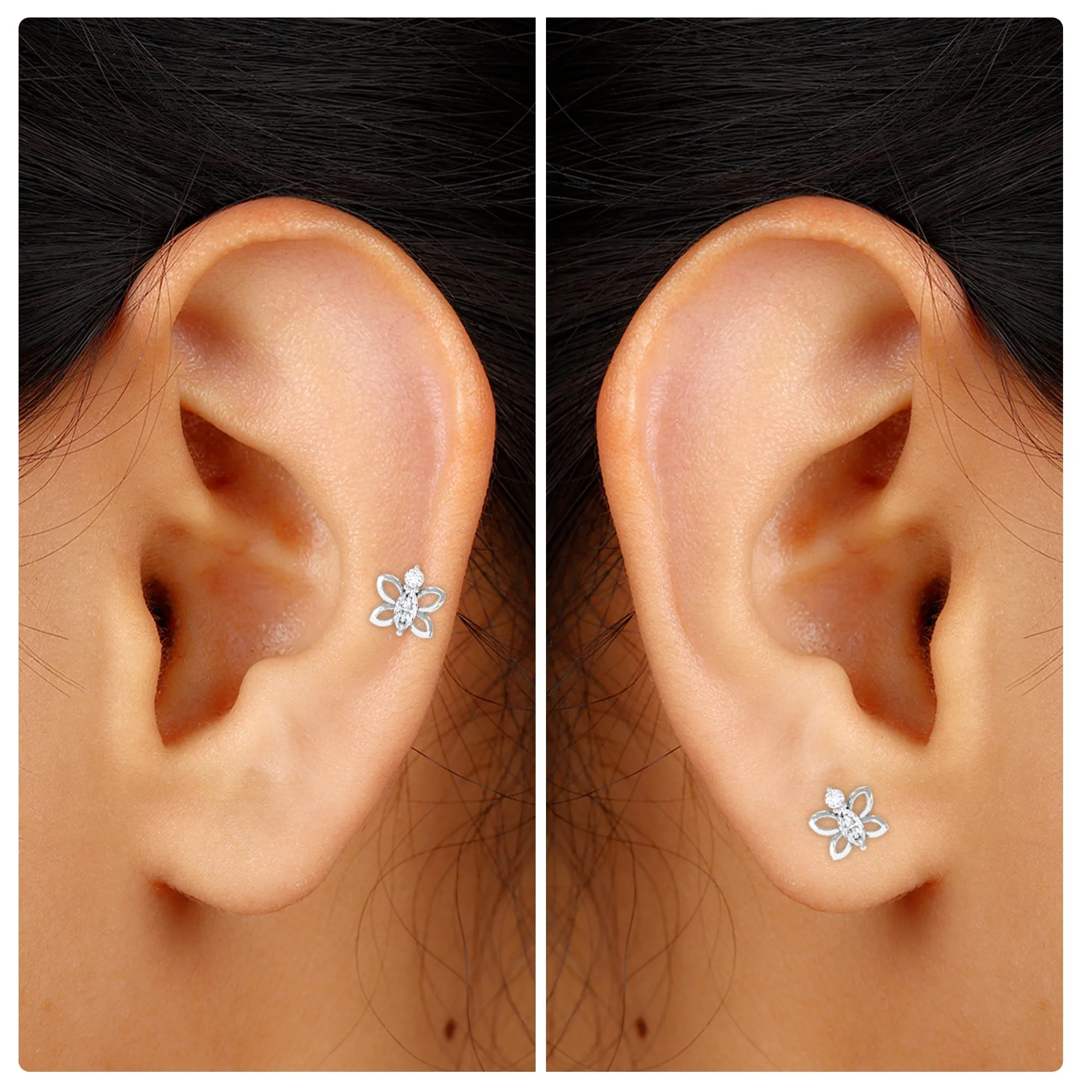 Marquise Moissanite Gold Butterfly Earring for Helix Piercing