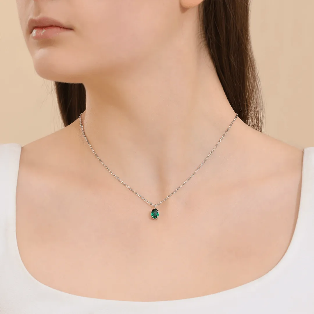 Memories: "MAY" | Emerald Necklace | White Gold-Plated