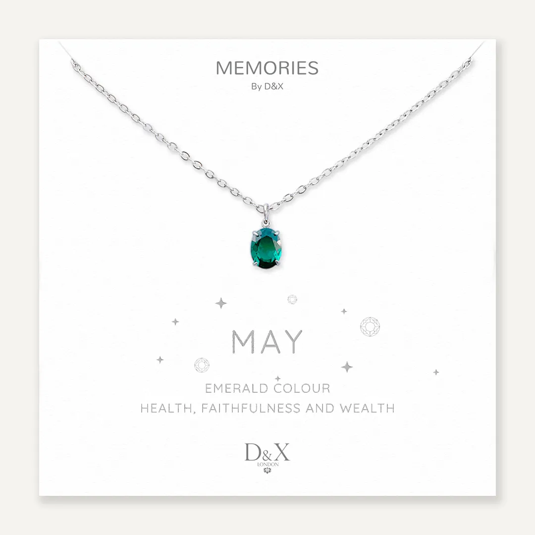 Memories: "MAY" | Emerald Necklace | White Gold-Plated