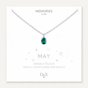 Memories: "MAY" | Emerald Necklace | White Gold-Plated