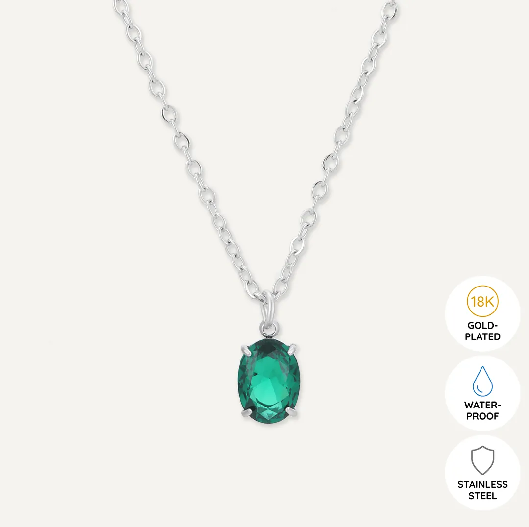 Memories: "MAY" | Emerald Necklace | White Gold-Plated