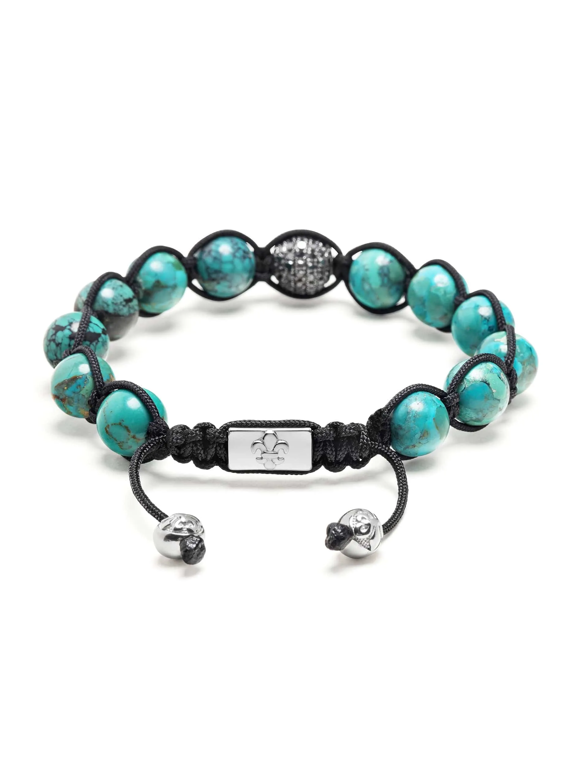 Men's Black Diamond Beaded Bracelet with Turquoise and Sterling Silver