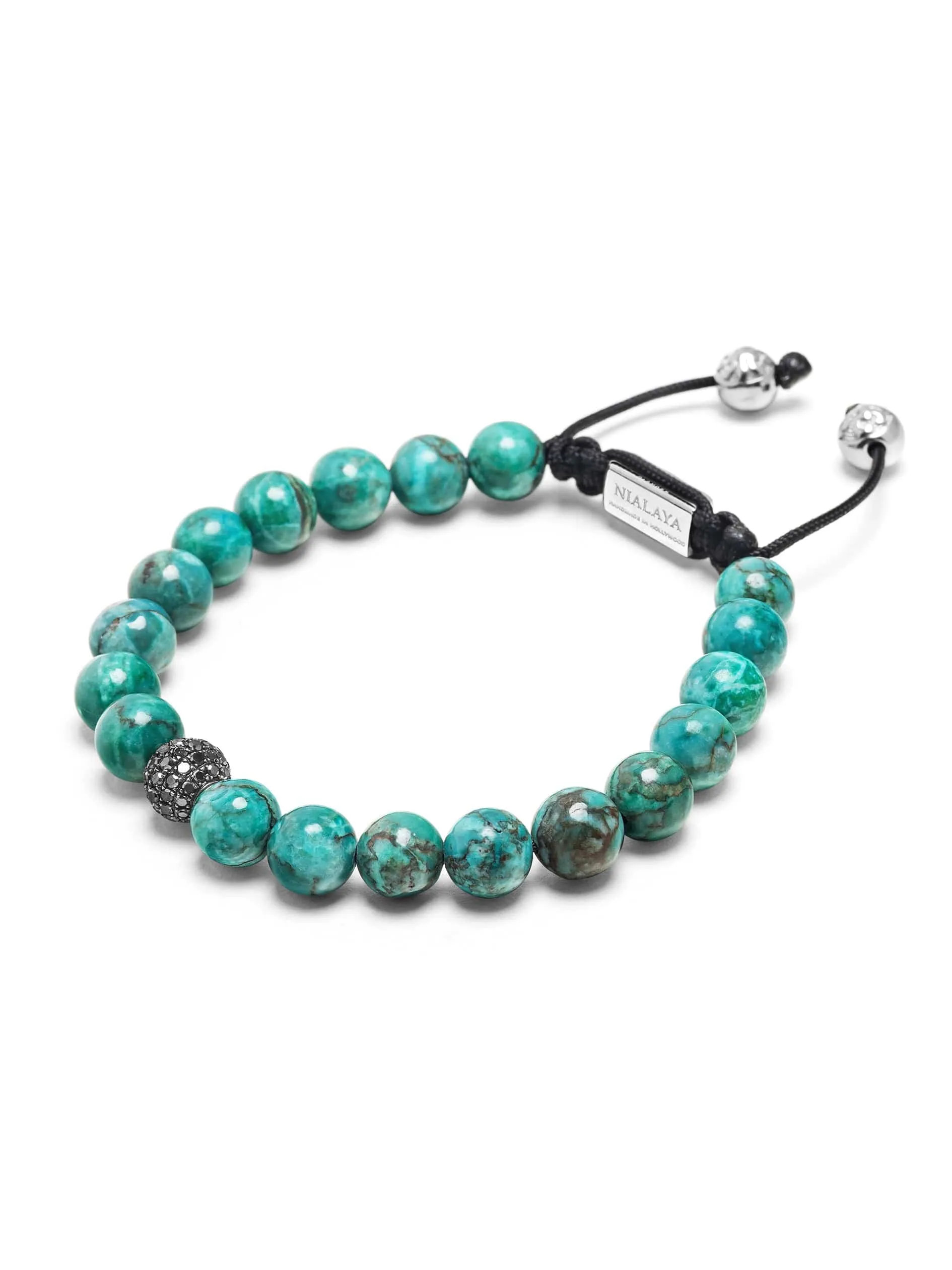 Men's Black Diamond Beaded Bracelet with Turquoise