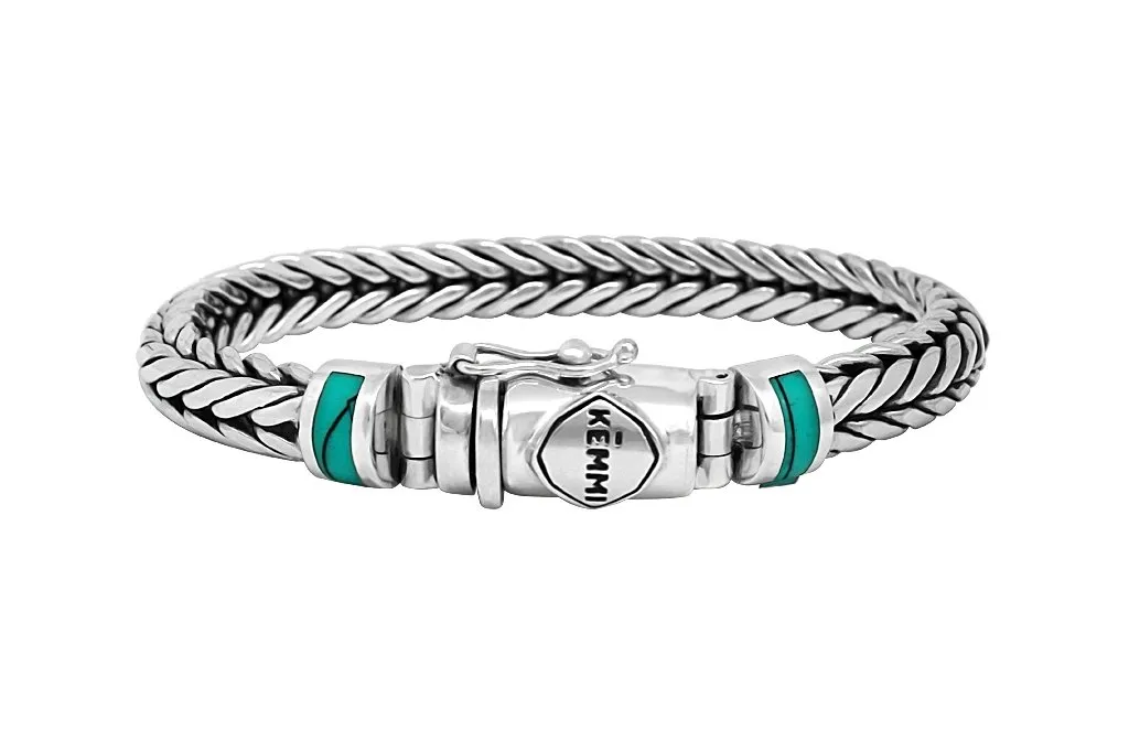 Men's Silver Wheat Turquoise Bracelet