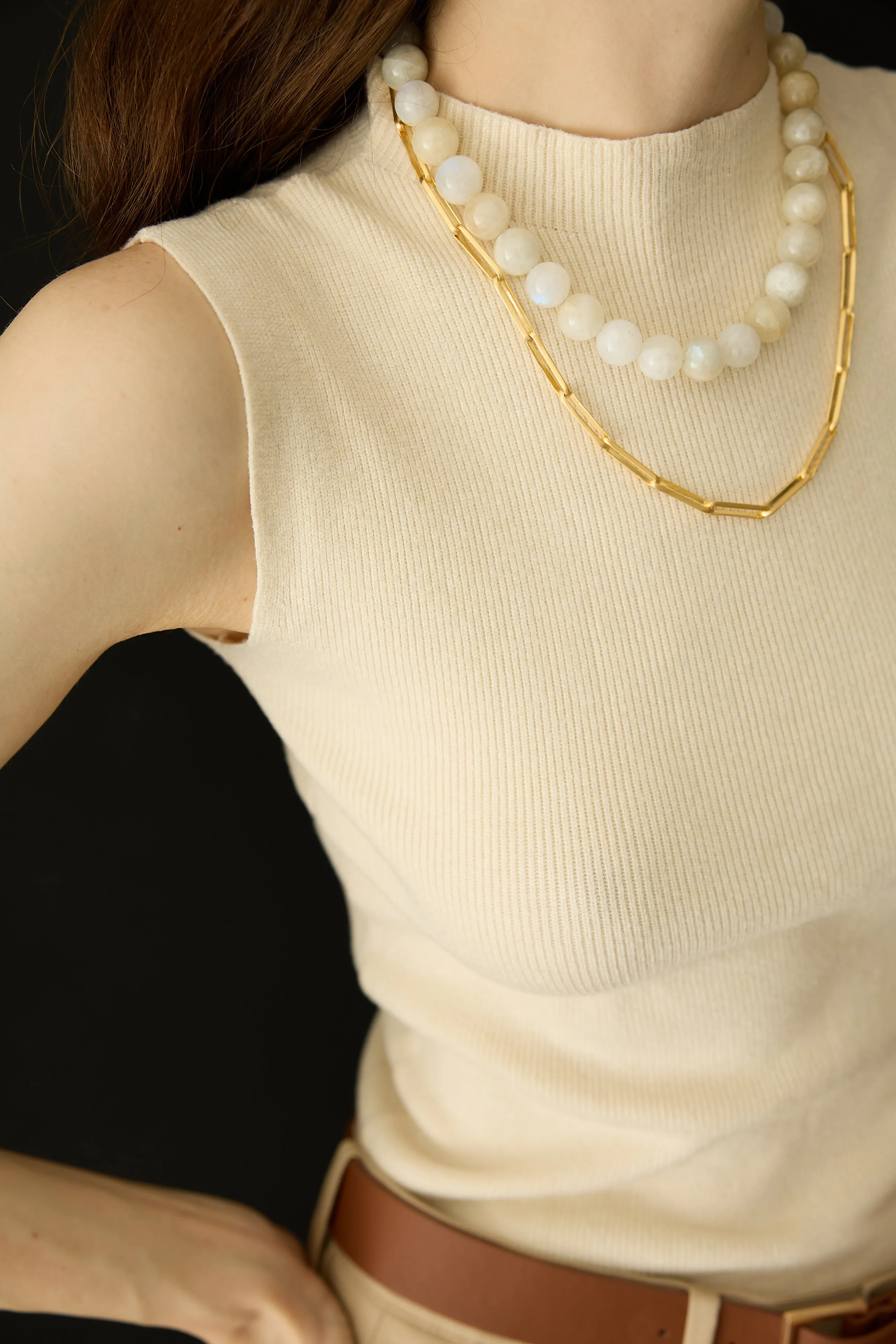 Milky moonstone Gold-Vermeil necklace /  BOULE