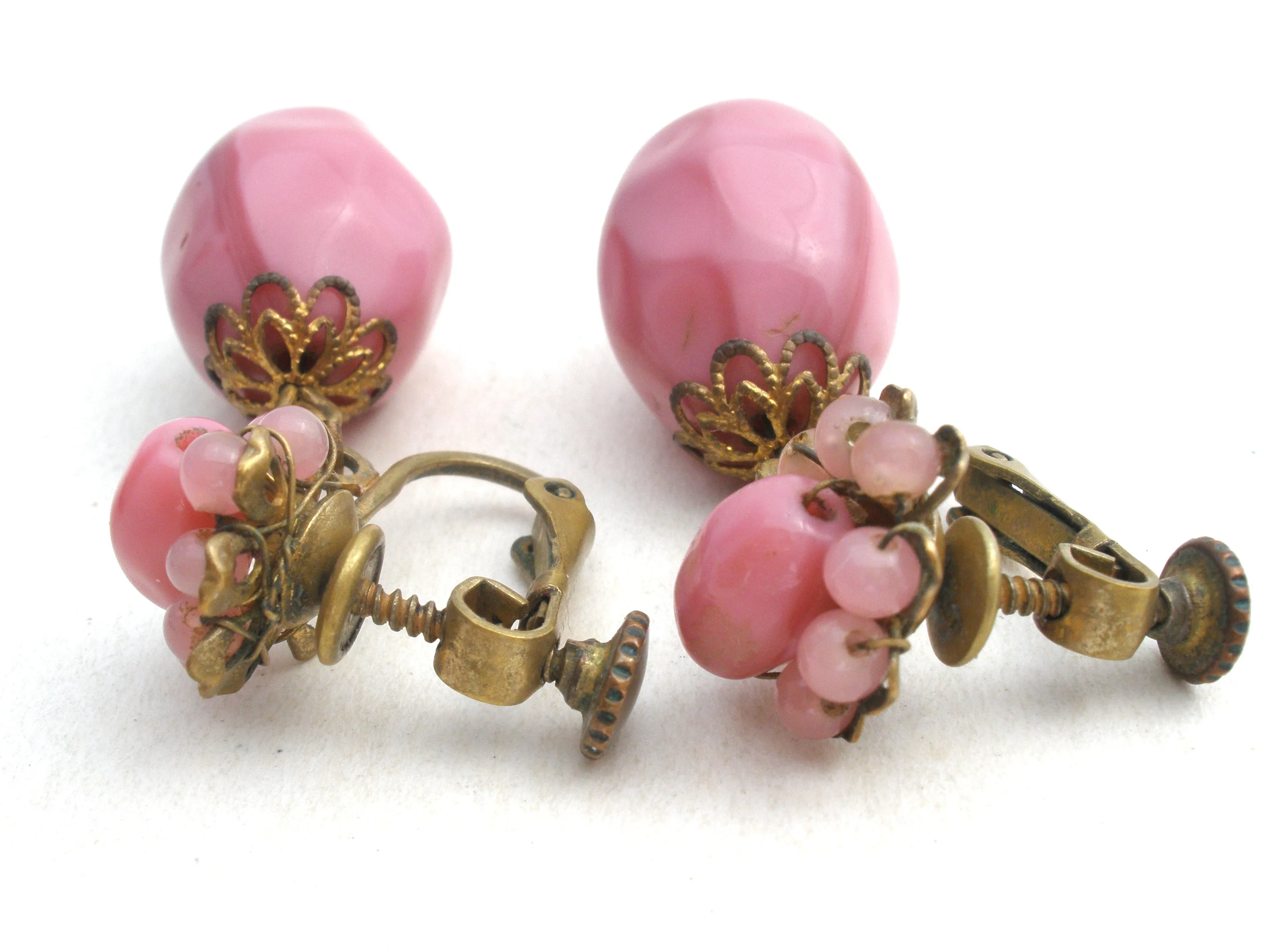 Miriam Haskell Pink Glass Earrings Vintage