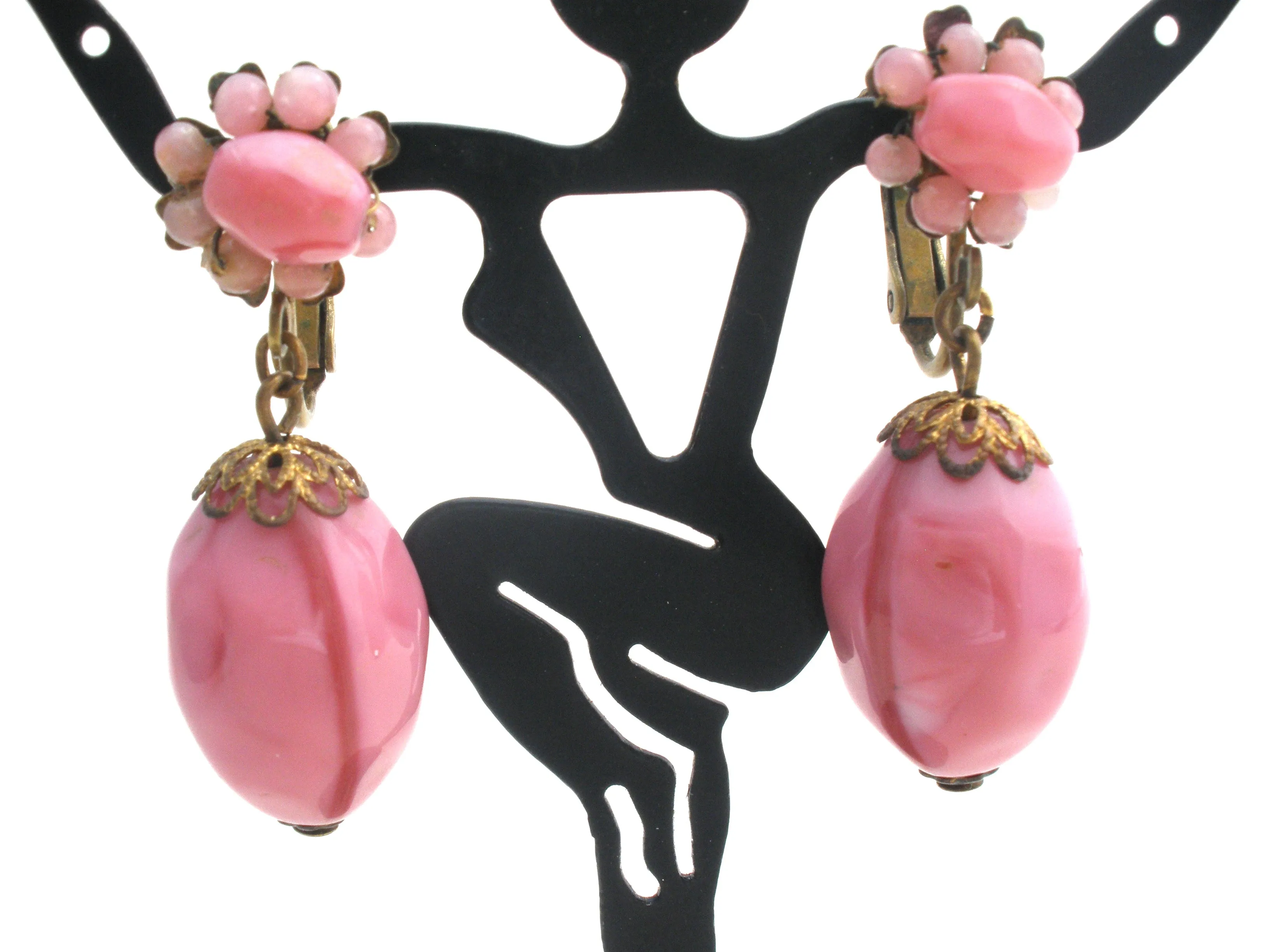 Miriam Haskell Pink Glass Earrings Vintage