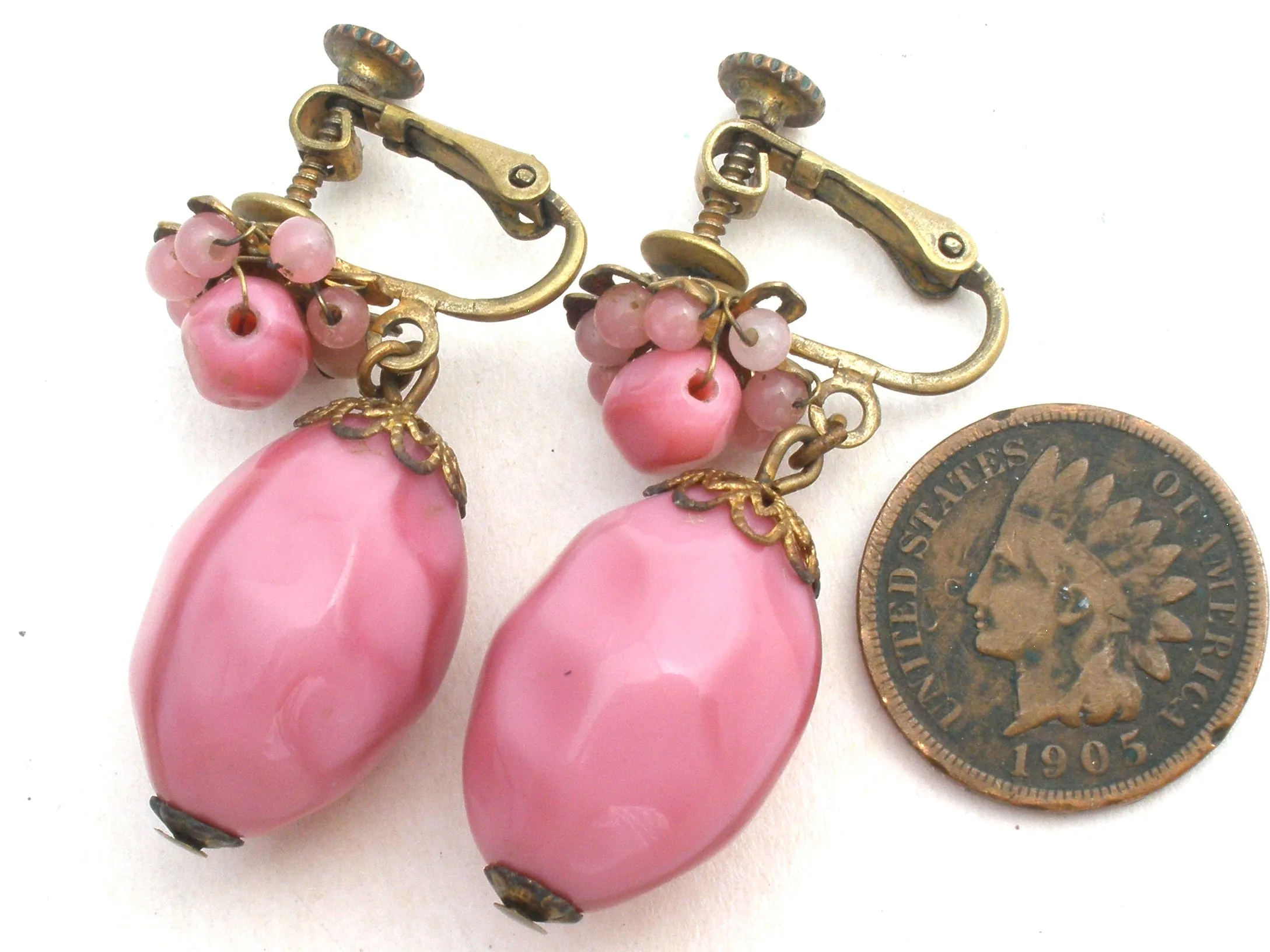 Miriam Haskell Pink Glass Earrings Vintage