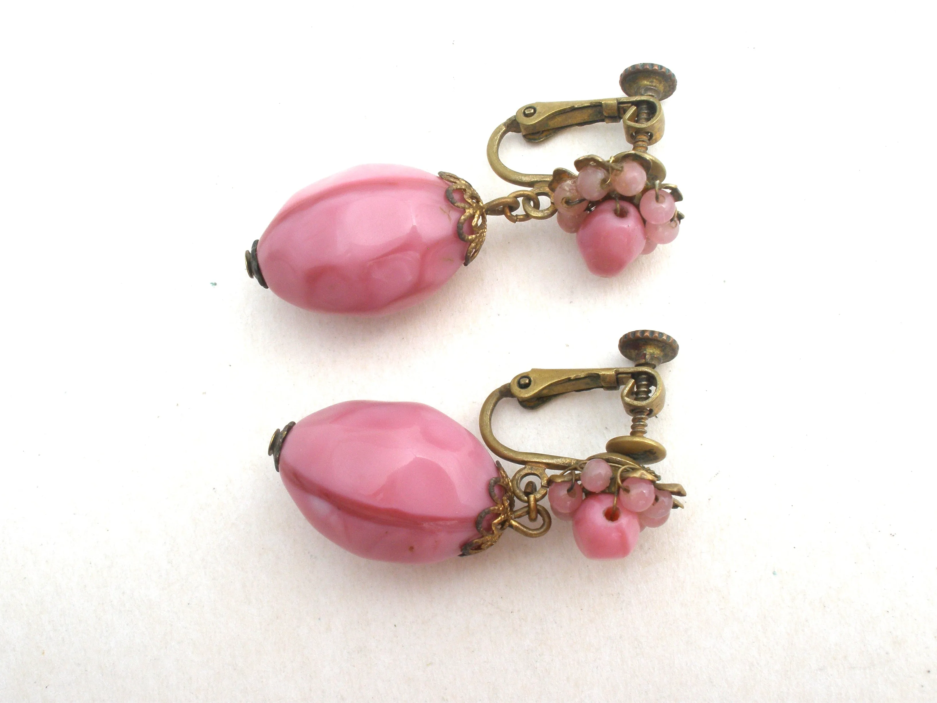 Miriam Haskell Pink Glass Earrings Vintage