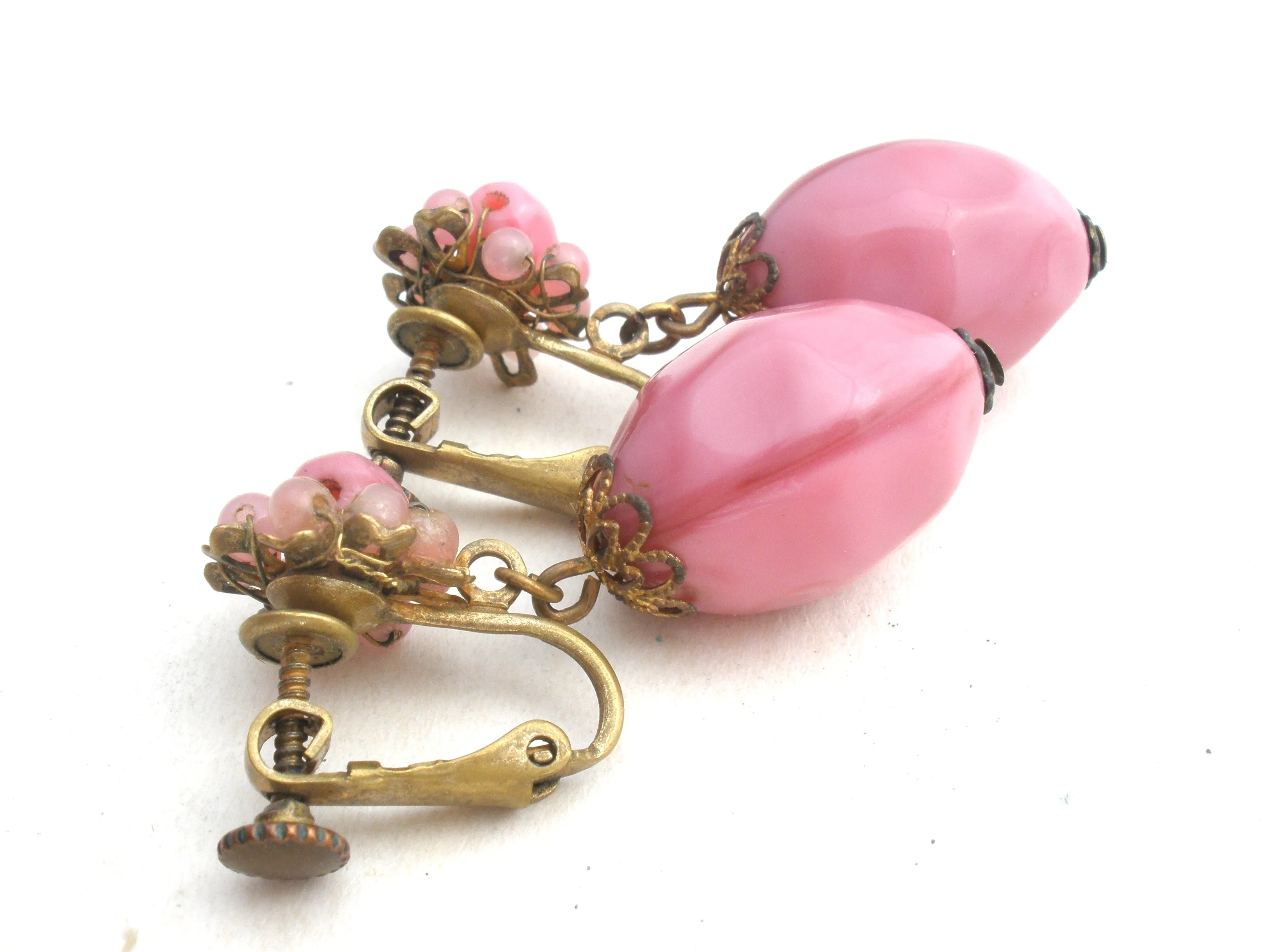 Miriam Haskell Pink Glass Earrings Vintage