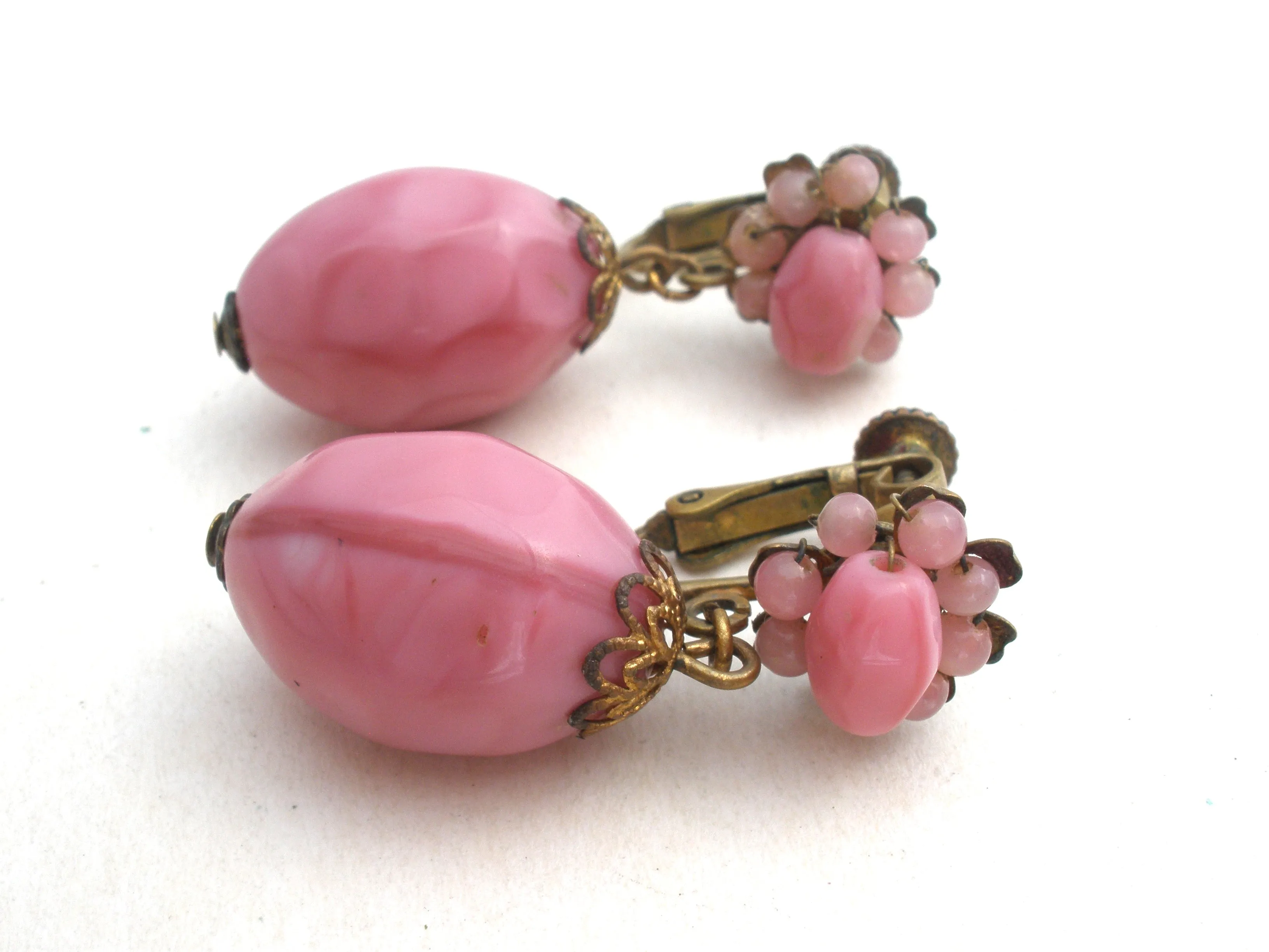 Miriam Haskell Pink Glass Earrings Vintage