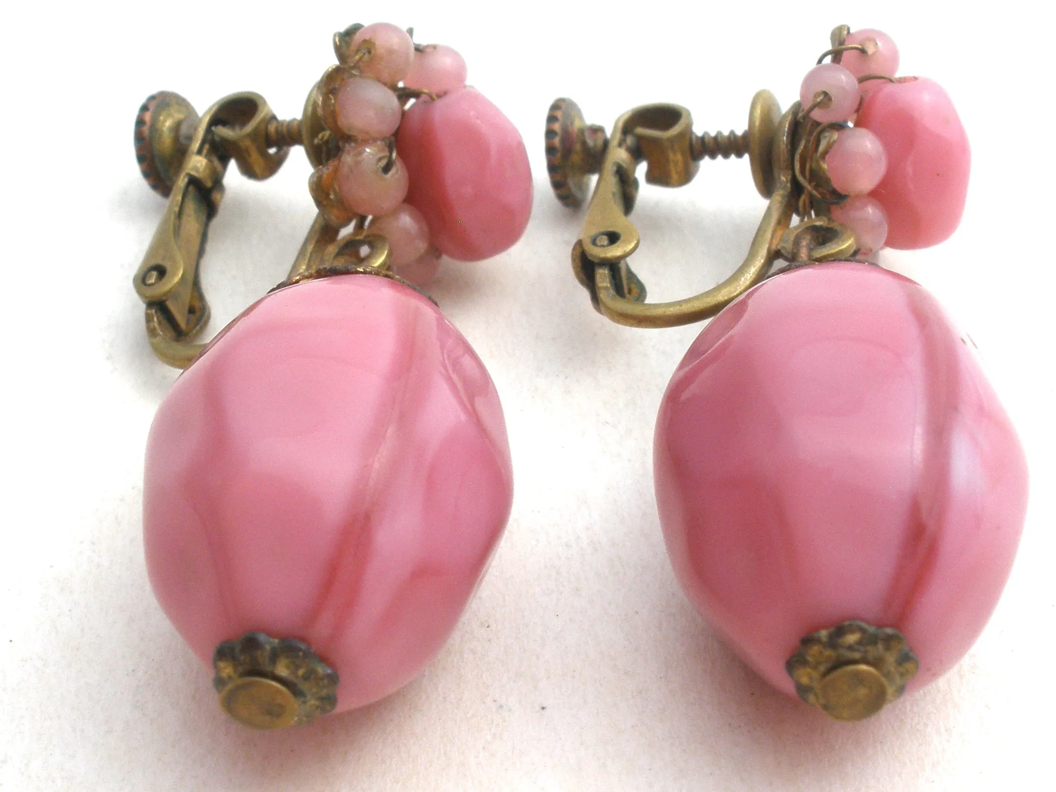 Miriam Haskell Pink Glass Earrings Vintage