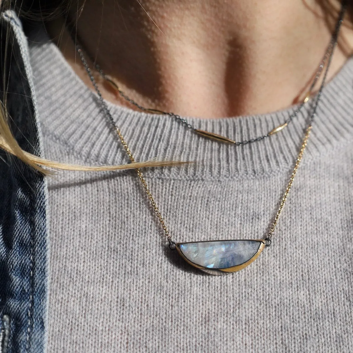 Moonstone Crescent Split Necklace