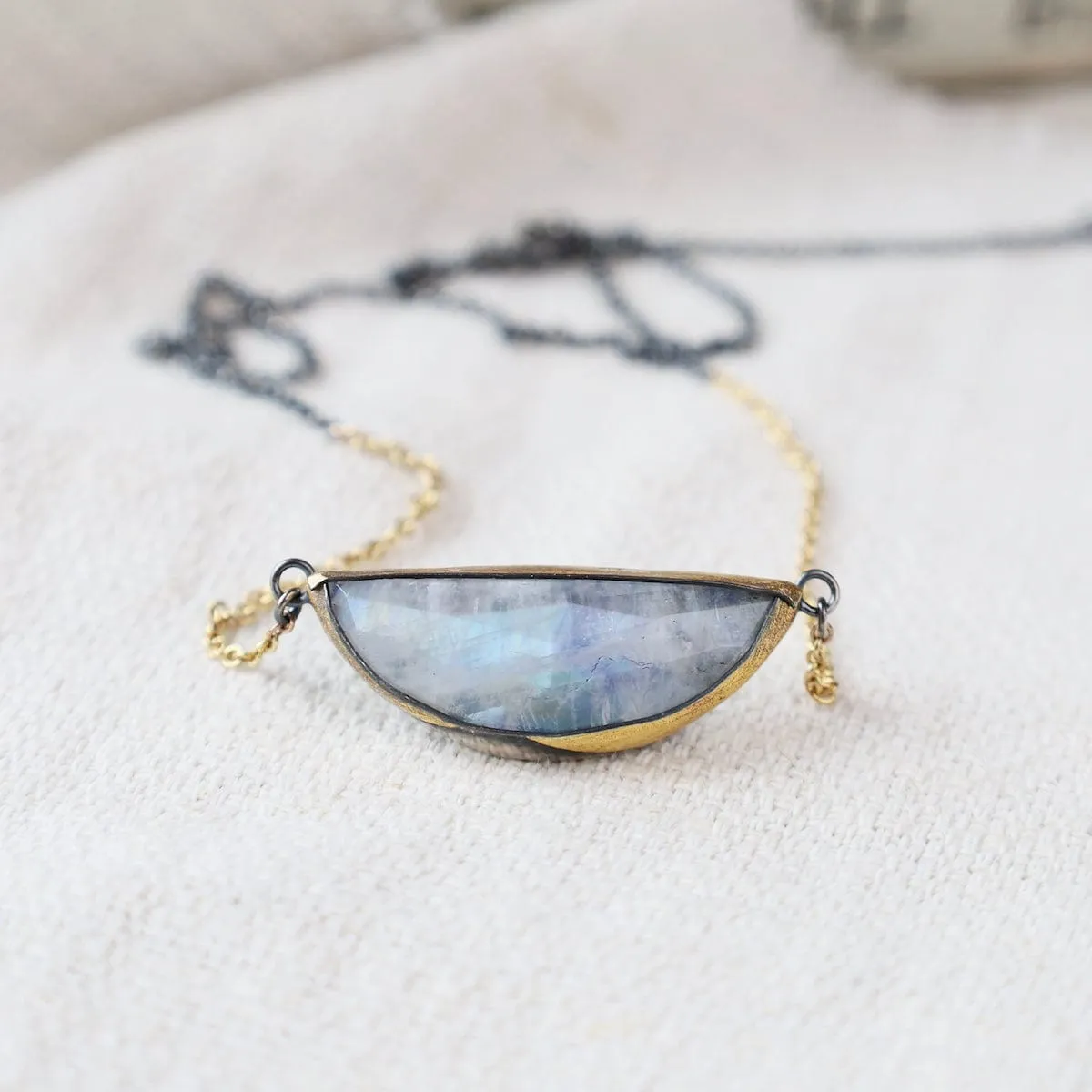 Moonstone Crescent Split Necklace