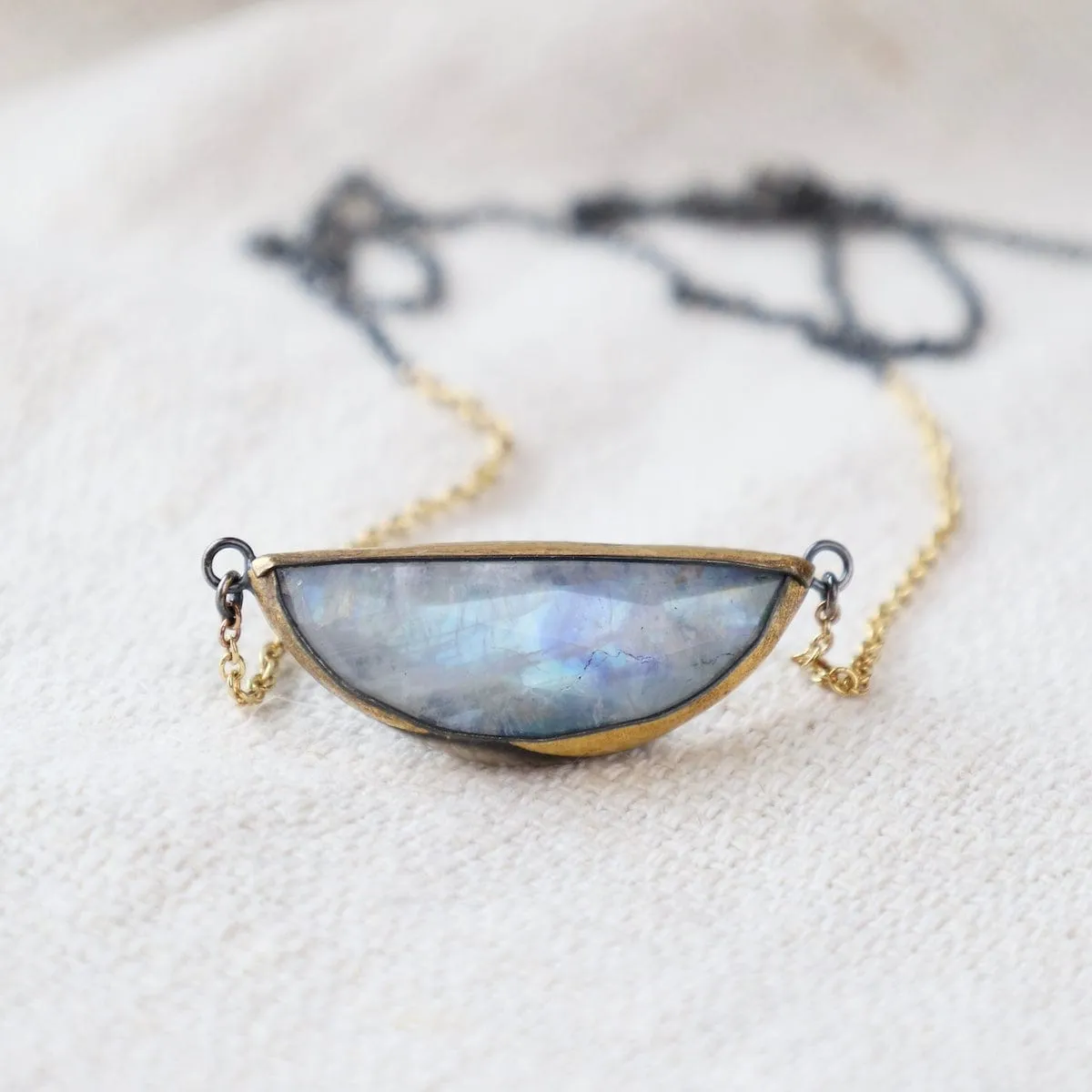 Moonstone Crescent Split Necklace