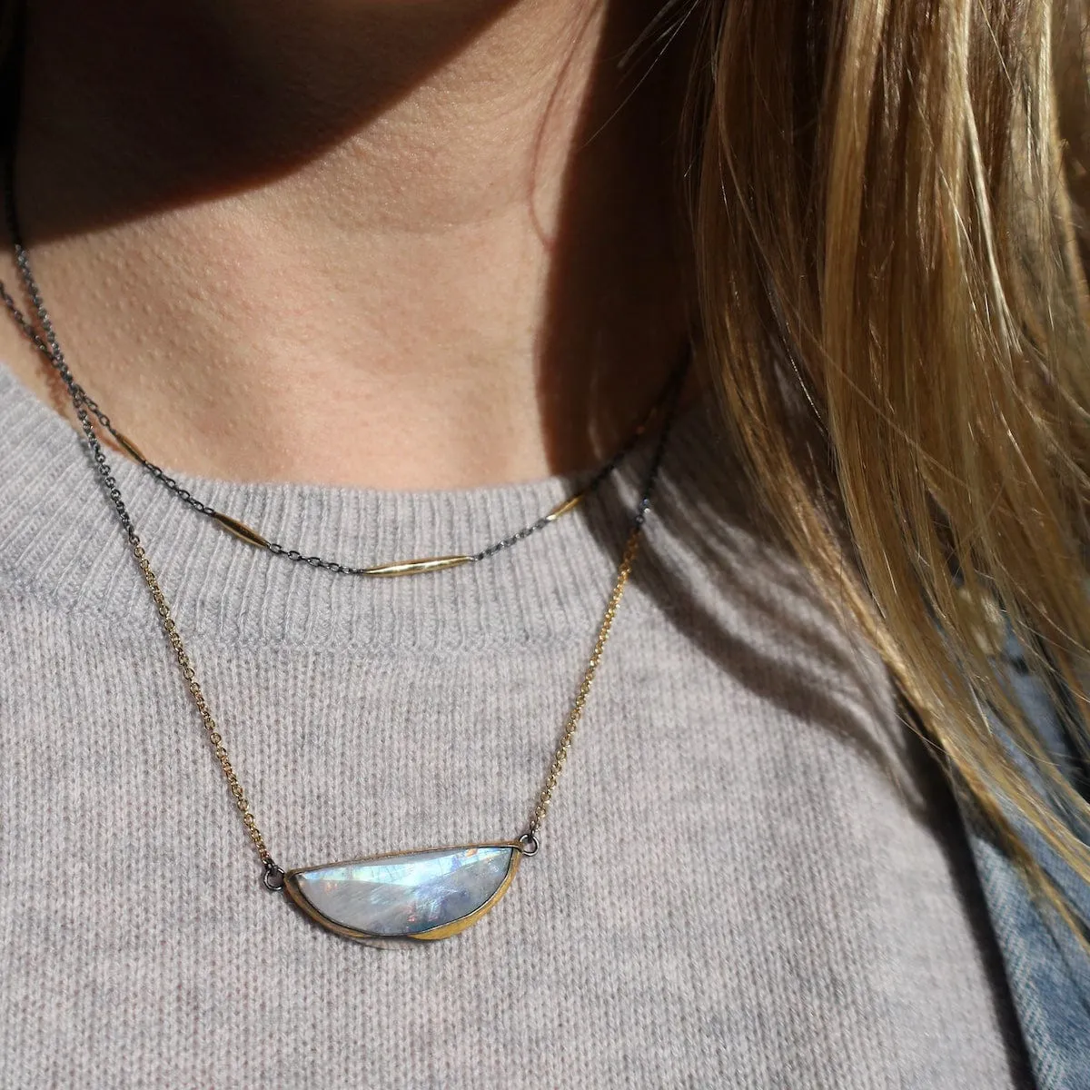 Moonstone Crescent Split Necklace