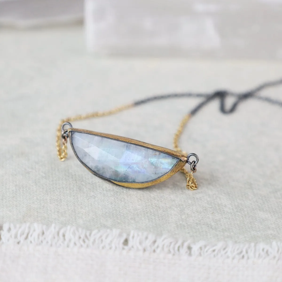 Moonstone Crescent Split Necklace